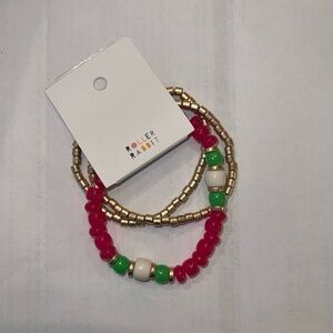 Roller Rabbit Jett Bracelet NWT Pink Green Gold White Elastic Preppy Swiftie BFF